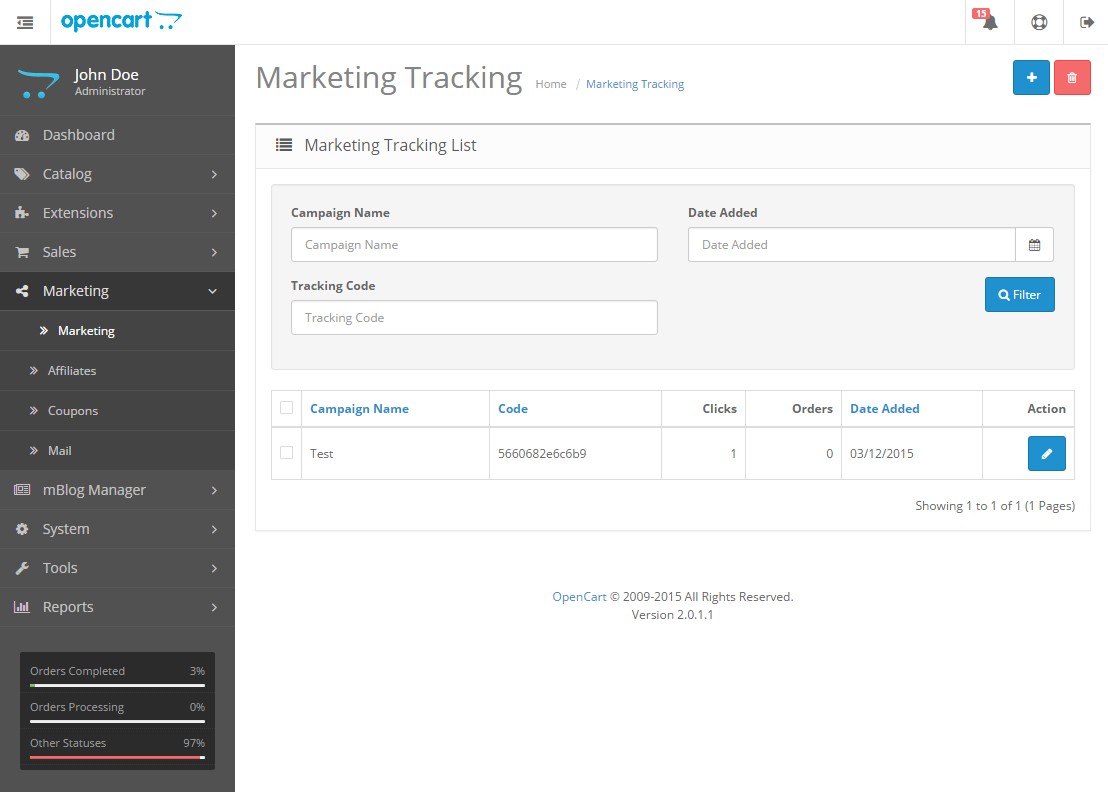 Tracking marketing campaigns with your OpenCart shop