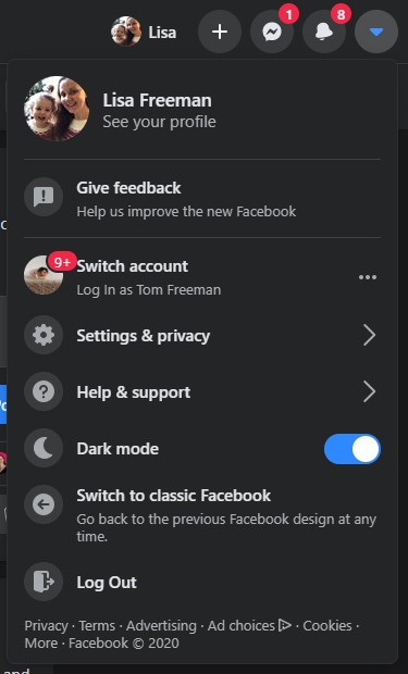 Facebook Dark Mode Toggle